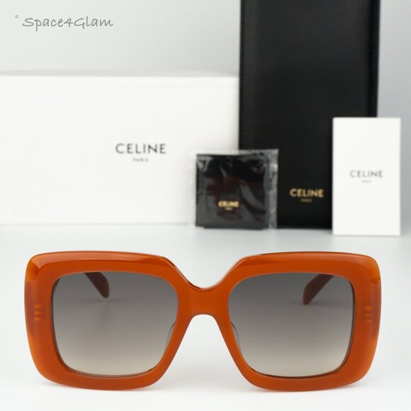 BRAND NEW Celine CL40263I 42F Shiny Orange Gradient Brown Geometric Sunglasses - Picture 3 of 8